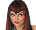Vivacious Black Vampire Wig with Ruby Red Streaks