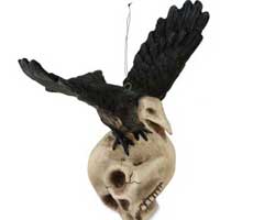 Haunted Raven on Skull Ornament - Skull Duggery