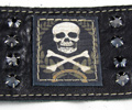 White Skull in Wreath Leather Cuff Bracelet with Swarovski Cryst
