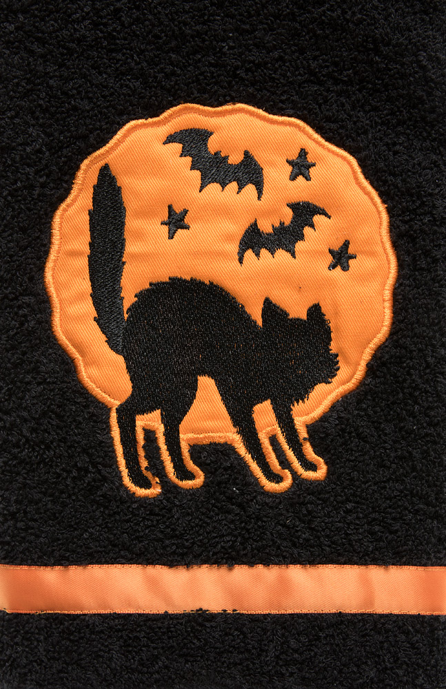 Halloween Cat Hand Towel White